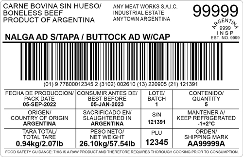 Sample carton label Argentina