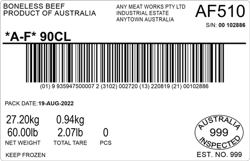 Sample carton label Australia