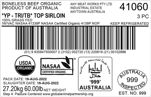 Sample carton label Australia