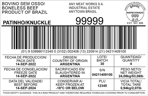 Sample carton label Brazil