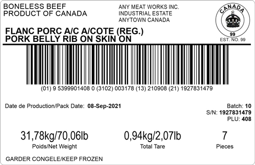 Sample carton label Canada