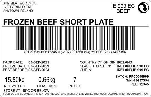 Sample carton label Ireland