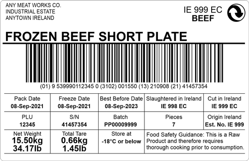 Sample carton label Ireland