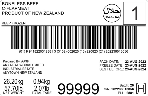 Sample carton label New Zealand