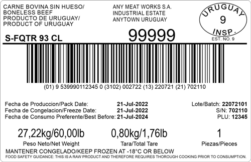 Sample carton label Uruguay