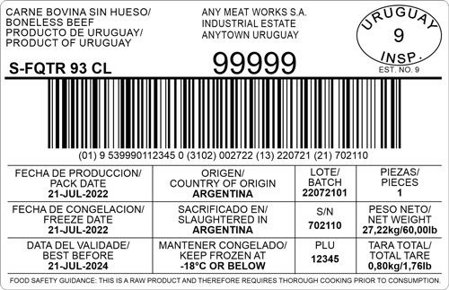 Sample carton label Uruguay